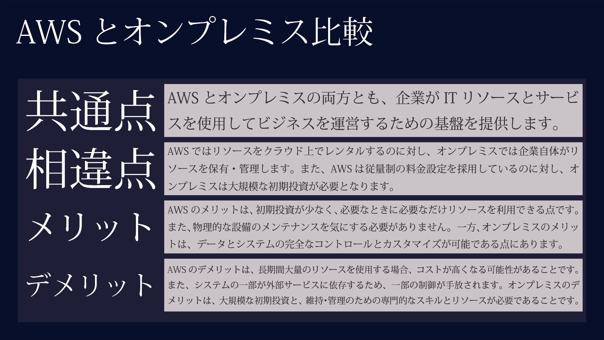 AWSとオンプレミス比較